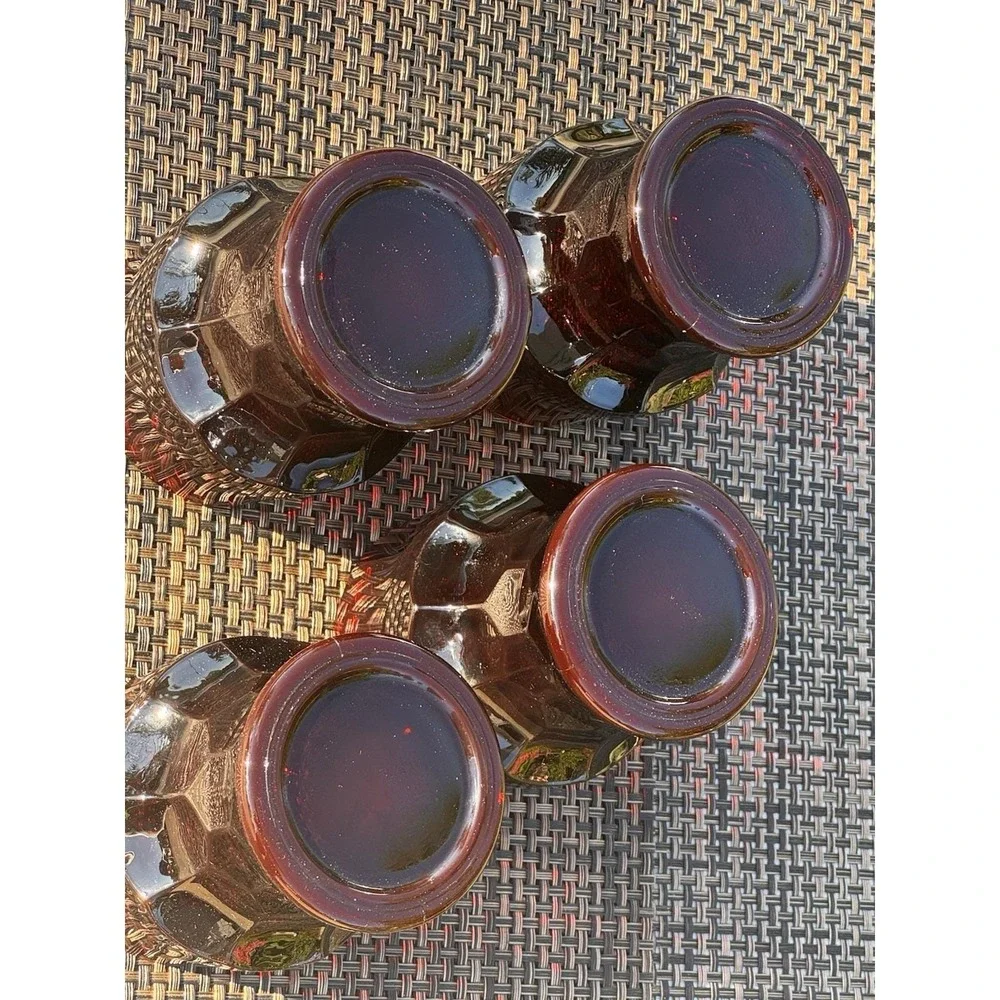 Set of 4 Vintage Anchor Hocking Ruby Red Georgian Honeycomb Tumblers NICE!!